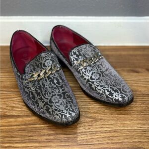 Enzo Black And Silver Men Loafers With Gild Chain Size 7.5 Mens sku 26